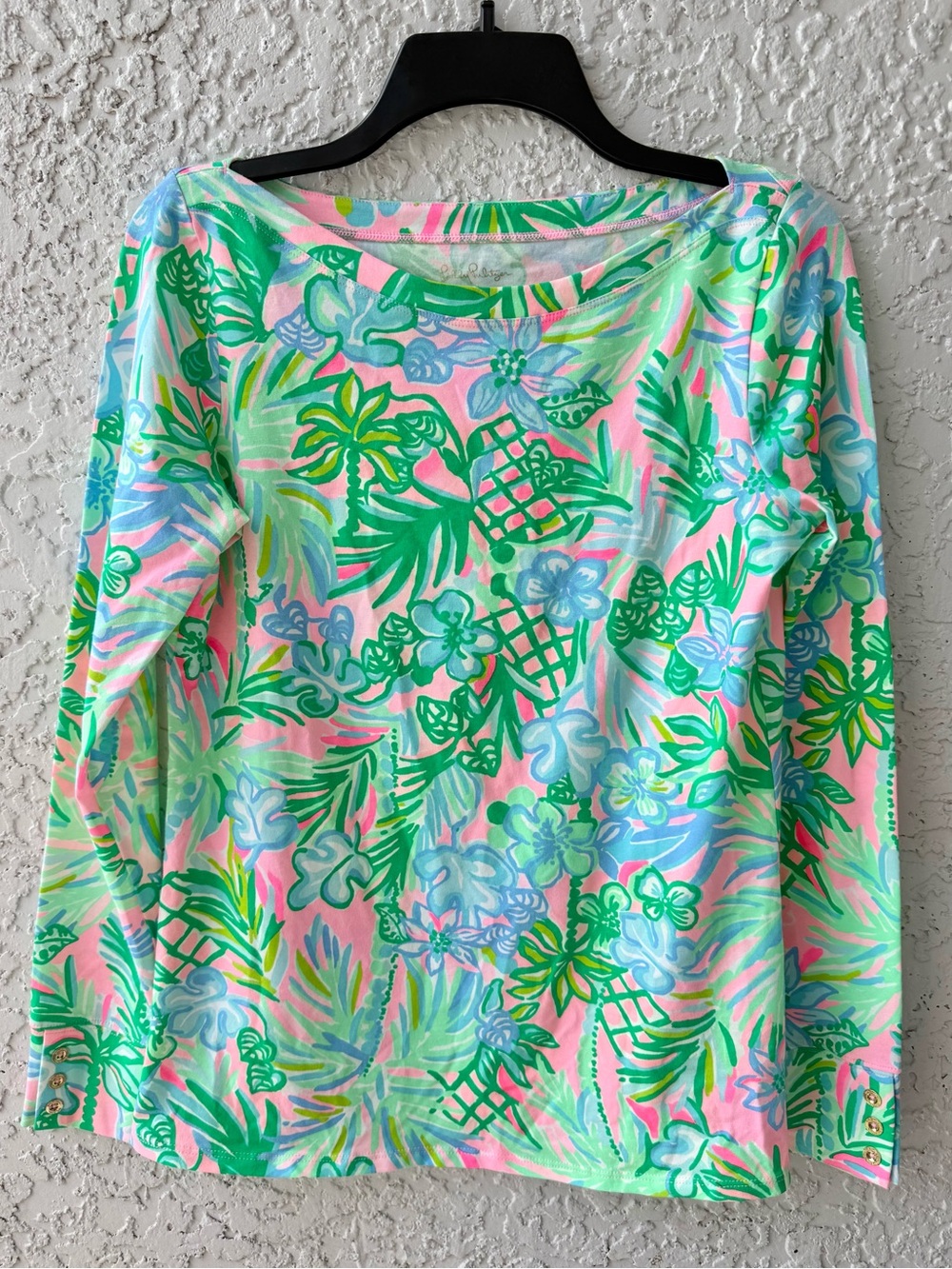 Lilly Pulitzer Aleah Top Pelican Pink Coconut Row Long sleeve Medium